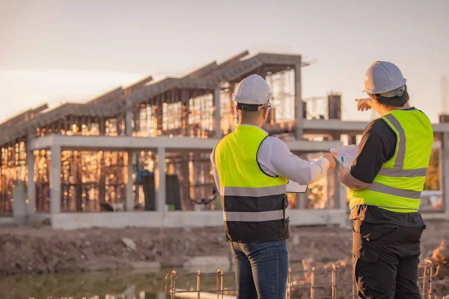 Conducteurs de travaux devant un chantier