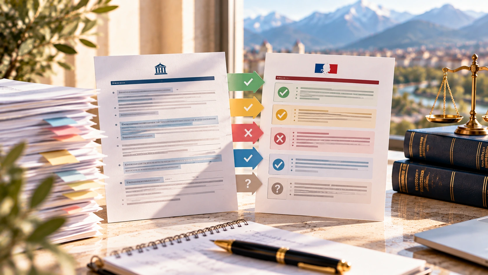 Dossier administratif avec étapes de vérification et de réponse