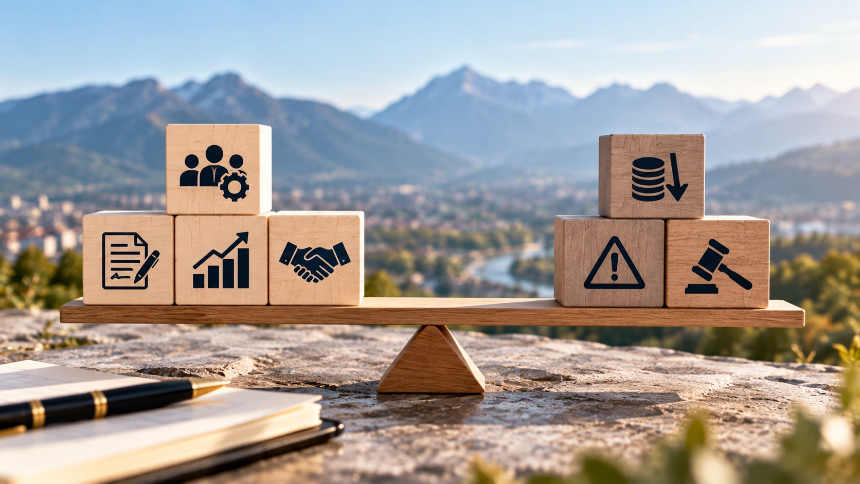 Balance illustrant des risques et des opportunités de gestion